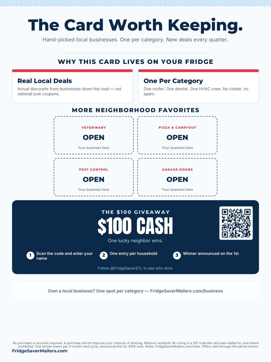 Sample FridgeSaver mailer, back side. The remaining spots are shown open.